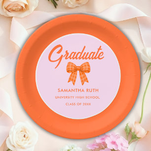 Plato De Papel Fiesta de Graduación con Lazo de Gingham Naranja