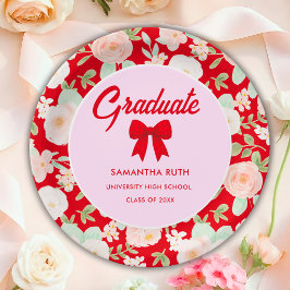 Plato De Papel Fiesta de Graduación con Lazo de Gingham Rojo y Fl