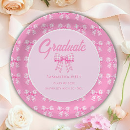Plato De Papel Fiesta de Graduación con Lazo de Gingham Rosa