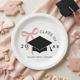 Plato De Papel Fiesta de Graduación con Lazo Rosa 
