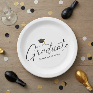 Plato De Papel Fiesta de Graduación con Letra Elegante y Sencilla