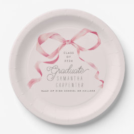 Plato De Papel Fiesta de Graduación Coquette con Lazo Rosa 