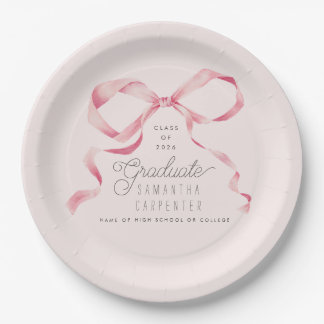 Plato De Papel Fiesta de Graduación Coquette con Lazo Rosa