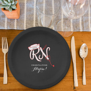 Plato De Papel Fiesta de graduación de enfermeras, RN tiza roja
