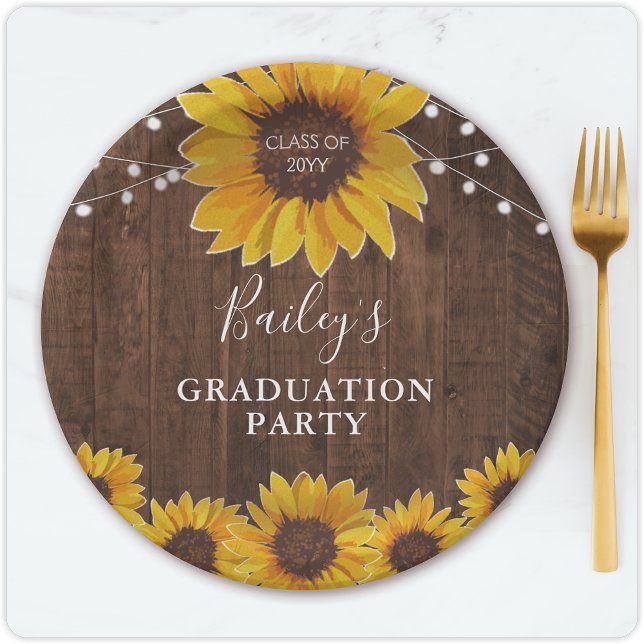Plato De Papel Fiesta de graduación de fotos de girasoles y luces (Subido por el creador)