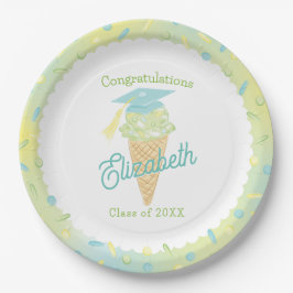 Plato De Papel Fiesta de Graduación de Helado Azul Verde