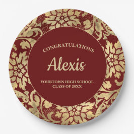 Plato De Papel Fiesta de Graduación Elegante Burgundy Gold