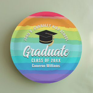 Plato De Papel Fiesta de graduación LGBTQ de arcoíris lindo gradu