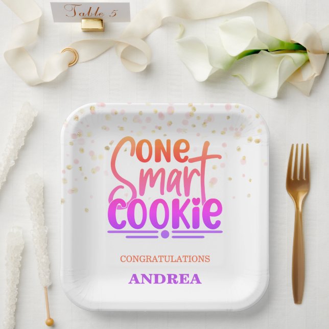 Plato De Papel Fiesta de Graduación One Smart Cookie (Boda)