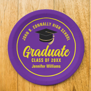 Plato De Papel Fiesta de Graduación Personalizada Amarillo Purpur
