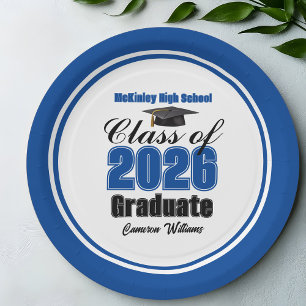 Plato De Papel Fiesta de Graduación Personalizada Azul Clase de 2