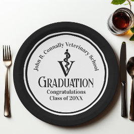 Plato De Papel Fiesta de Graduación Personalizada de Negro de la