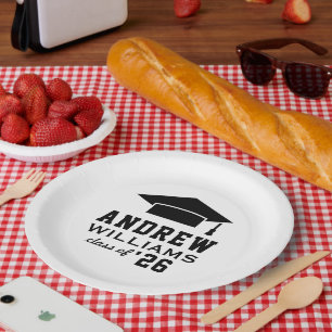 Plato De Papel Fiesta de Graduación Personalizada Moderna Blanca 