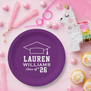 Plato De Papel Fiesta de Graduación Personalizada Moderno Morado