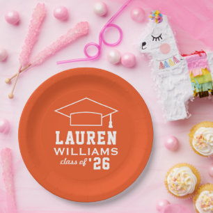 Plato De Papel Fiesta de Graduación Personalizada Naranja Moderna
