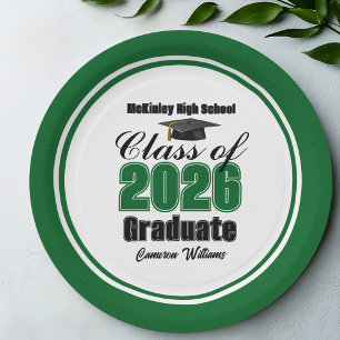 Plato De Papel Fiesta de Graduación Personalizada Verde de la Cla