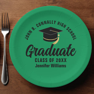 Plato De Papel Fiesta de Graduación Personalizada Verde Negro Gra