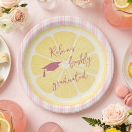 Plato De Papel Fiesta de Graduación Rayas de Limón Recién Graduad