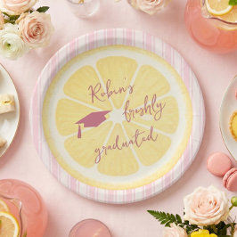 Plato De Papel Fiesta de Graduación Rayas de Limón Recién Graduad
