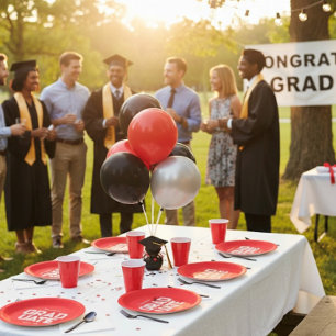Plato De Papel Fiesta de Graduación Rojo y Blanco Personalizable