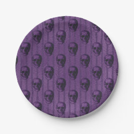 Plato De Papel Fiesta de Halloween con calaveras moradas