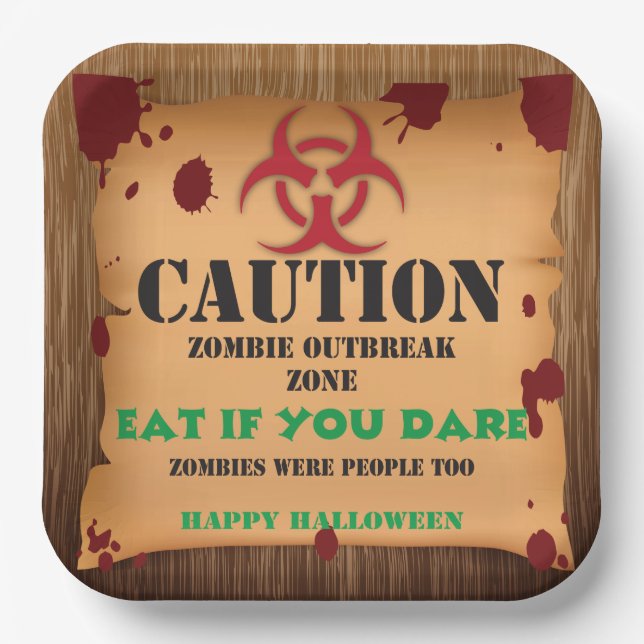 Plato De Papel Fiesta de Halloween de Brote de Virus Zombie (Anverso)