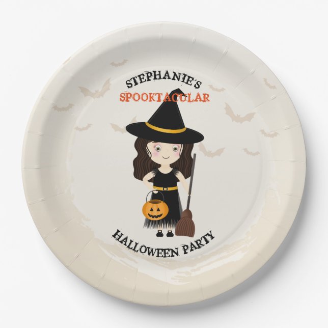 Plato De Papel Fiesta de Halloween de Brujas (Anverso)