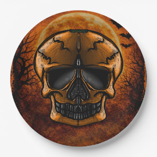 Plato De Papel Fiesta de Halloween de Calavera de Calabaza