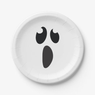Plato De Papel Fiesta de Halloween de Cara de Fantasma Truco o Tr