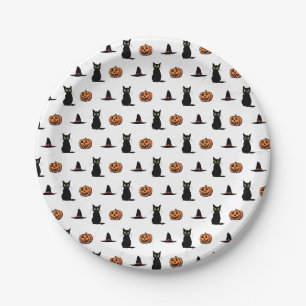Plato De Papel Fiesta de Halloween de Gato Negro Lindo