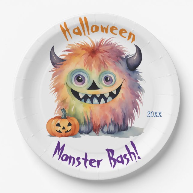 Plato De Papel Fiesta de Halloween de Monstruo Cutáneo (Anverso)