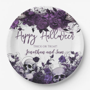 Plato De Papel Fiesta de Halloween de Purple Skull