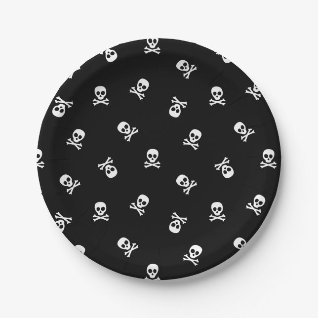 Plato De Papel Fiesta de Halloween de Skull and Crossbone (Anverso)