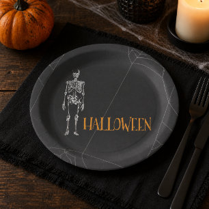 Plato De Papel Fiesta de Halloween de telaraña de esqueleto negro