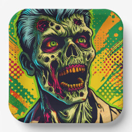 Plato De Papel Fiesta de Halloween de Zombies Espeluznantes