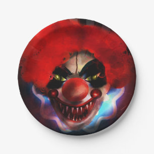 Plato De Papel Fiesta de Halloween del Payaso Asesino Espeluznant
