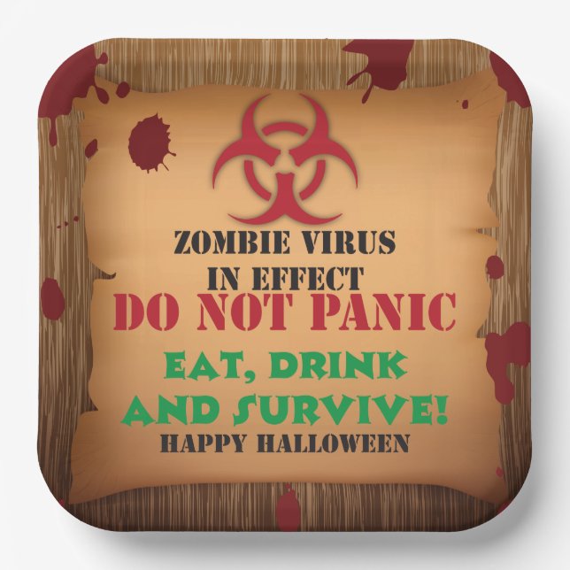 Plato De Papel Fiesta de Halloween del Virus Zombie (Anverso)