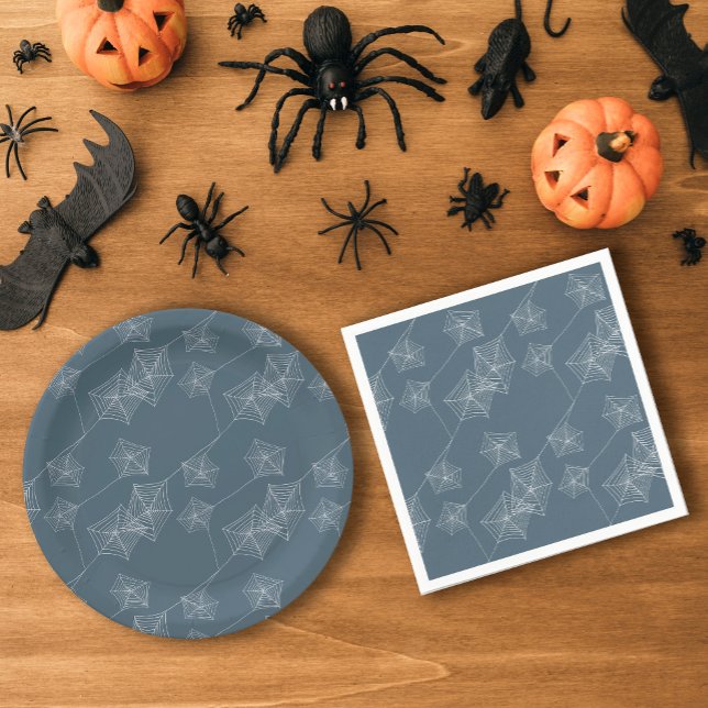 Plato De Papel Fiesta de Halloween en la telaraña gris (Gray spider web Halloween party Paper Plates
)