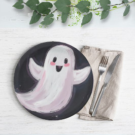 Plato De Papel Fiesta de Halloween Fantasma Blanco Lindo