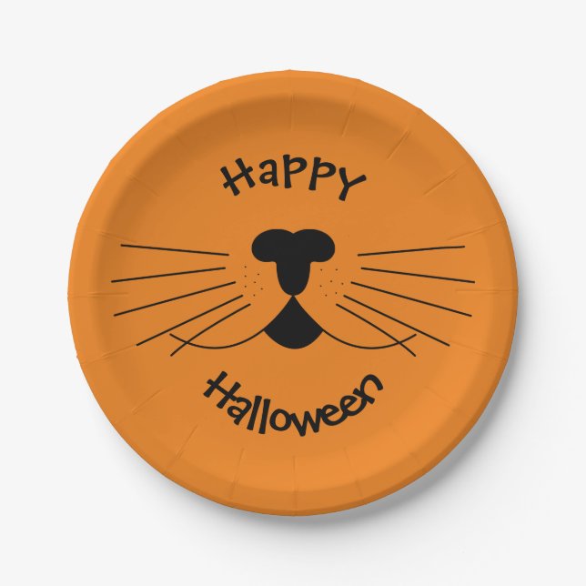 Plato De Papel Fiesta de Halloween Feliz de un gato lindo (Anverso)
