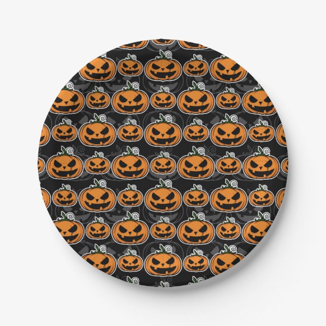 Plato De Papel Fiesta de Halloween Jack O'Lanterns Calabazas Espe (Anverso)