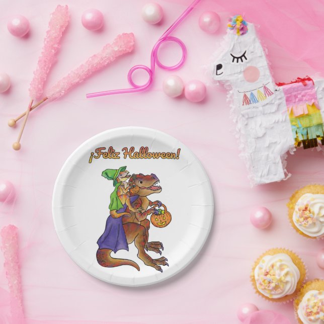 Plato De Papel Fiesta de Halloween Papel dinosaurio plancha españ (Fiesta)