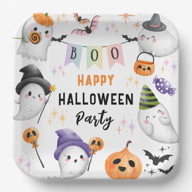 Plato De Papel Fiesta de Halloween para Niños  (Anverso)