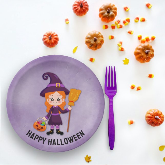 Plato De Papel Fiesta de Halloween para niños con papel de bruja (Subido por el creador)