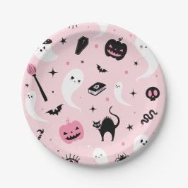 Plato De Papel Fiesta de Halloween Rosa