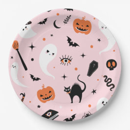 Plato De Papel Fiesta de Halloween Rosa