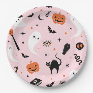Plato De Papel Fiesta de Halloween Rosa