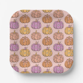Plato De Papel Fiesta de Halloween Rosa Coquette Femenina Calabaz