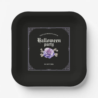 Plato De Papel Fiesta de Halloween Rosa Púrpura Negra Elegante Vi