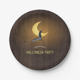 Plato De Papel Fiesta de Halloween Rústica de la Luna